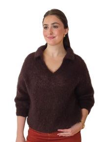 HØSTNYTT!! SÅ KUL GENSER MED KRAVE I 80% KID MOHAIR. BRUN
