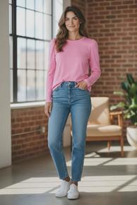 ENSFARGET BOMULLSTOPP MED LITT PUFF PÅ ERMENE. ROSA