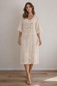 SUPER TRENDY HEKLET KJOLE I 100% BOMULL. BEIGE