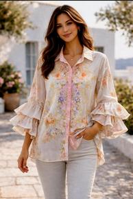 FLOTT SKJORTE I 80% LIN MED SKJULT KNEPPING OG  RÅKULE ERMER.  SOM AVBILDET