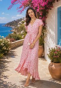 LEKKER KJOLE FRA LAST QUEEN I 100% VISCOSE MED SÅ FINE ERMER. STRIKK OG SNØRING I LIVET. ROSA