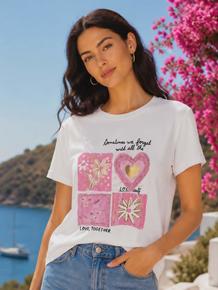 MYK T-SHIRT I BOMULL/ ELASTAN MED SÅ FINT PRINT. ROSA