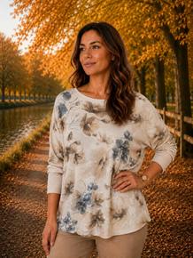 HØSTNYTT!! POPULÆR GENSER MODELL I LANA/ ANGORA/ VISCOSE. NÅ OGSÅ MED FLOTT PRINT. BEIGE