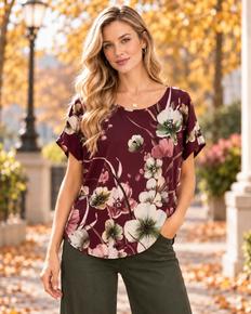 HØSTNYTT!! LEKKER VISCOSE TOPP MED FLOTT PRINT. VIN